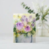 Paarse Waterverf Bouquet Briefkaart (Staand voorkant)