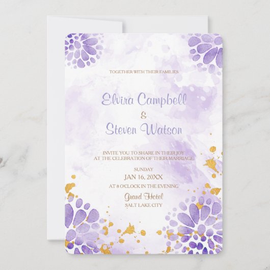 Paarse Waterverf bruiloft uitnodiging Kaart (Voorkant)