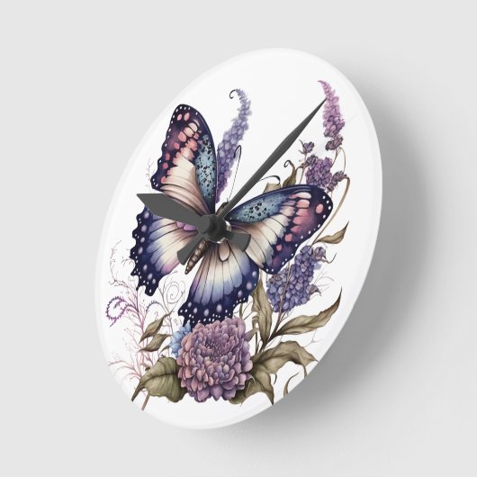 PAARSE WATERVERF BUTTERFLIES EN STROMEN RONDE KLOK (Hoek)