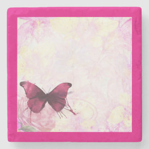 Paarse Waterverf Butterfly on Pink and Yellow Stenen Onderzetter