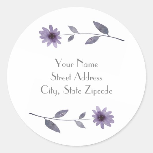 Paarse Waterverf Daisy Ronde Sticker (Voorkant)