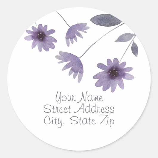 Paarse Waterverf Daisy Stems Ronde Sticker (Voorkant)