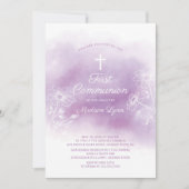 Paarse Waterverf Eerste Heilige Communie Kaart (Voorkant)