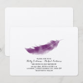 Paarse Waterverf Feather Wedding Invitation Kaart (Voorkant / Achterkant)