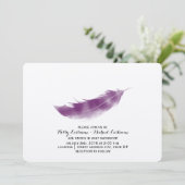 Paarse Waterverf Feather Wedding Invitation Kaart (Staand voorkant)