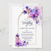 Paarse Waterverf Floral Arch Wedding Kaart (Voorkant)