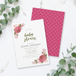Paarse Waterverf Floral Baby shower Kaart
