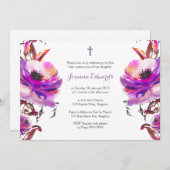 Paarse Waterverf Floral Eerste Gemeenschap Kaart (Voorkant / Achterkant)