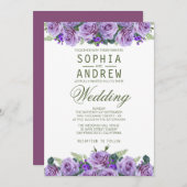 Paarse Waterverf Floral Elegant Wedding Kaart (Voorkant / Achterkant)