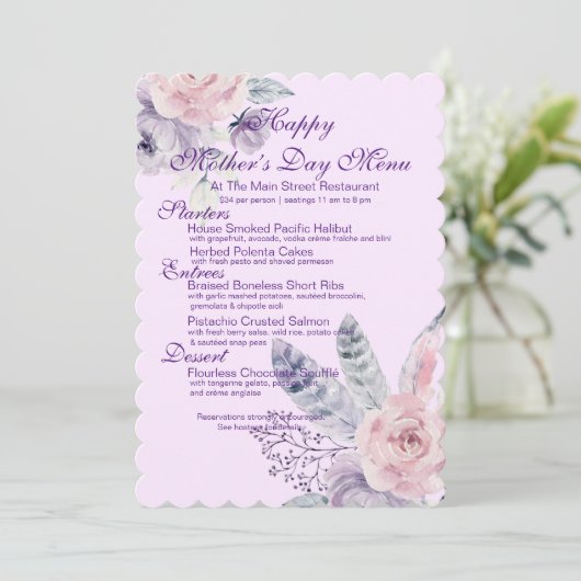 Paarse Waterverf Floral en Feathers Moederdag Kaart (Staand voorkant)