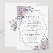 Paarse Waterverf Floral Geometric Wedding Kaart (Voorkant / Achterkant)