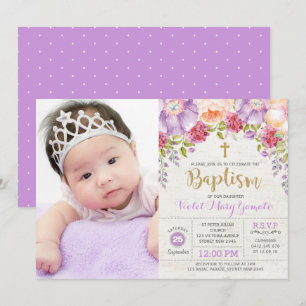 Paarse Waterverf Floral Girl Baptism Christening Kaart