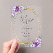 Paarse Waterverf Floral Gold Lijst Save the Date Acryl Uitnodigingen (Insitu (Draagbaar))