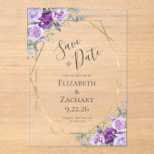 Paarse Waterverf Floral Gold Lijst Save the Date Acryl Uitnodigingen (Voorkant)