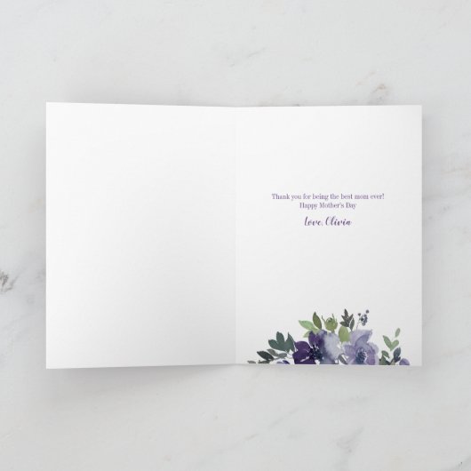 Paarse Waterverf Floral Happy Moederdag Foto Kaart (Binnen)