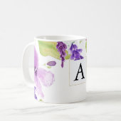  Paarse Waterverf Floral Monogram Koffiemok (Voorkant links)