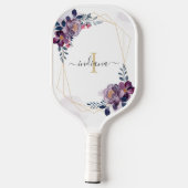 Paarse Waterverf Floral Monogram Script Name Pickleball Paddle (Achterkant)