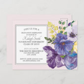 Paarse Waterverf Floral over de roze graduatiepart Briefkaart (Voorkant / Achterkant)