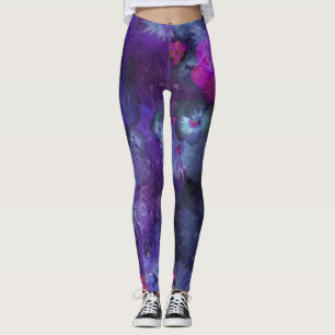 Paarse Waterverf Floral Pattern Leggings