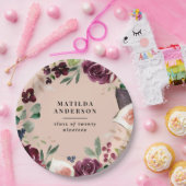 Paarse waterverf floral + script afstuderen dag papieren bordje (Feest)