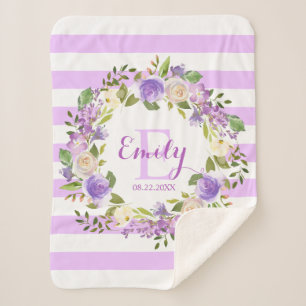 Paarse Waterverf Floral Stripes Girl Nursery Baby Sherpa Deken