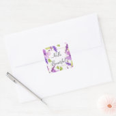 Paarse Waterverf Floral Vierkante Sticker (Envelop)