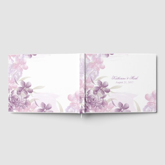Paarse Waterverf Floral Wedding Guest Book Gastenboek (Volledig)