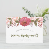 Paarse Waterverf Floral Wedding Junior Bridesmaid Kaart (Staand voorkant)