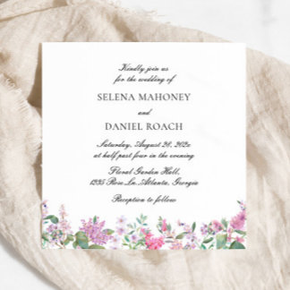 Paarse Waterverf Floral Wedding Kaart