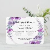 Paarse Waterverf Floral Wreator Rehearsal Dinner Kaart (Staand voorkant)
