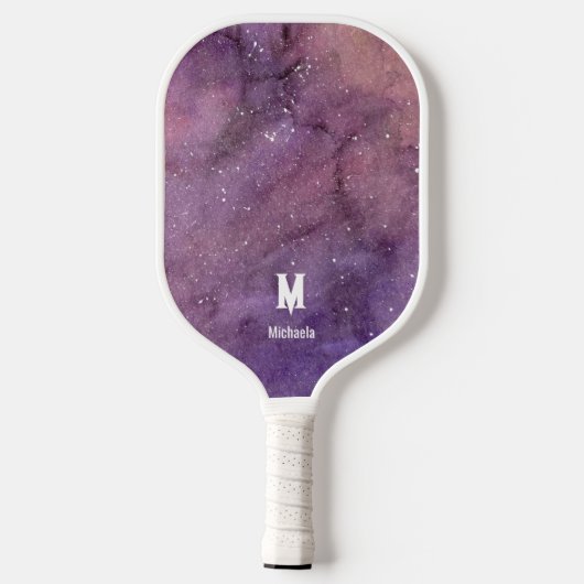 Paarse Waterverf Galaxy Monogram Pickleball Paddle (Achterkant)