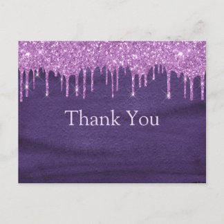Paarse Waterverf Glitter Typografie Dank Je Briefkaart
