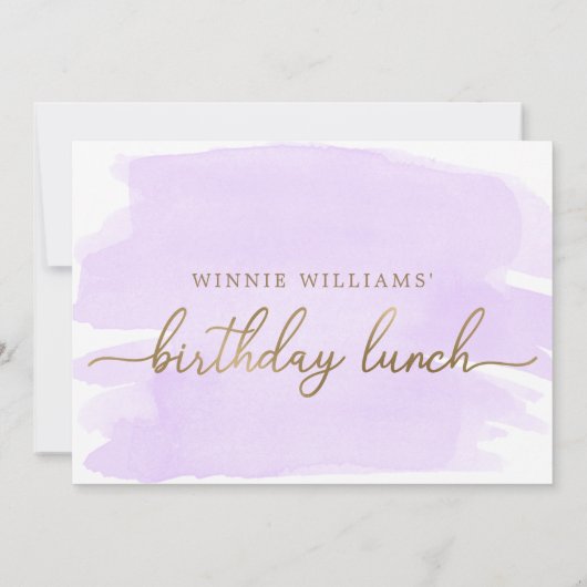 Paarse Waterverf Gold Birthday Lunch Kaart (Achterkant)