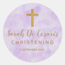 Paarse Waterverf Gold Cross Christening sticker