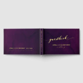 Paarse Waterverf Gold Script Elegant Wedding Gastenboek (Volledig)