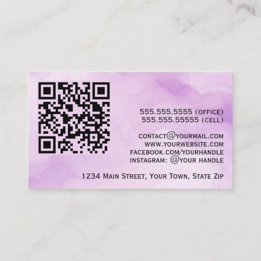 Paarse Waterverf & Goud Professionele QR Code Visitekaartje (Achterkant)