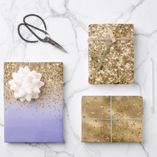 Paarse Waterverf Gouden Glam Glitter Inpakpapier Vel