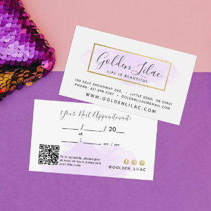 Paarse Waterverf & Gouden Nail Salon Afspraak Visitekaartje