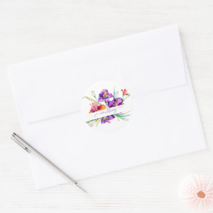 Paarse waterverf Iris gepersonaliseerd Ronde Sticker