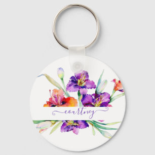 Paarse waterverf Iris gepersonaliseerd Sleutelhanger
