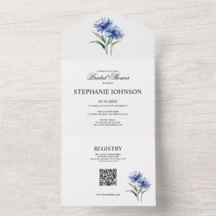 Paarse Waterverf Korenbloem WIldflower Bridal All In One Uitnodiging