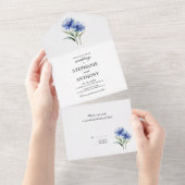 Paarse Waterverf korenbloem WIldflower bruiloft All In One Uitnodiging (Afscheurbaar)