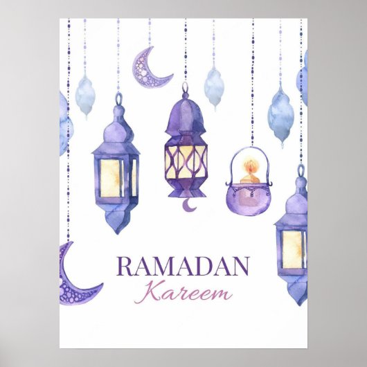 Paarse Waterverf Lantaarns Ramadan Kareem Poster (Voorkant)