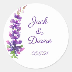 Paarse Waterverf Lavender Stem Ronde Sticker