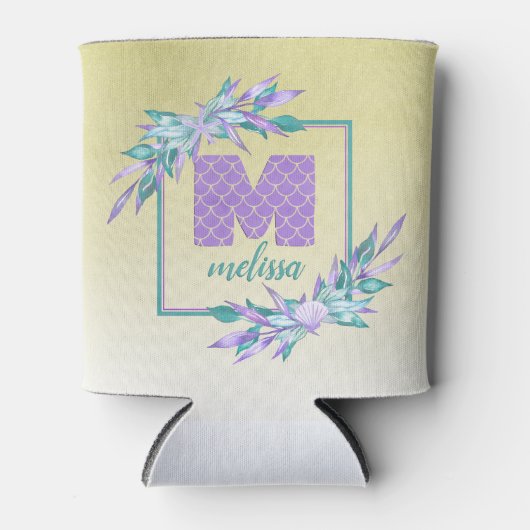 Paarse Waterverf 🧜♀️ Mermaid Monogram Blikjeskoeler (Voorkant)