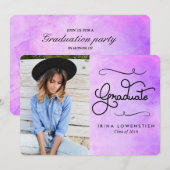 Paarse Waterverf Modern Afstuderen Typografie Kaart (Voorkant / Achterkant)