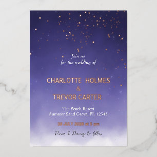 Paarse Waterverf Modern Stars Wedding Gold Folie Uitnodiging