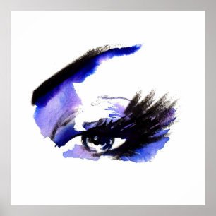 Paarse Waterverf ogen wimpers make-up branding Poster