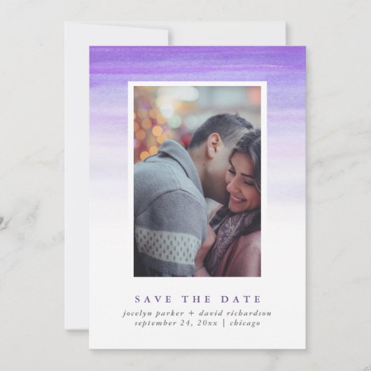 Paarse Waterverf Ombre | De foto bewaart de Datum Save The Date (Voorkant)