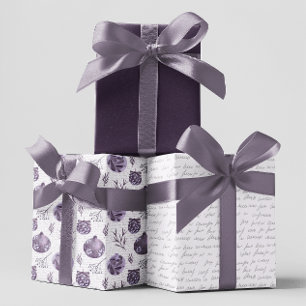 Paarse Waterverf Ornamenten Twigs Leaf Christmas Inpakpapier Vel